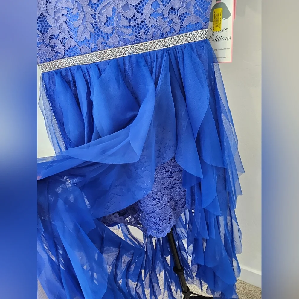 Rare Editions Blue Metallic Lace Girls Ruffle Formal Pageant Dress Girl Size 16